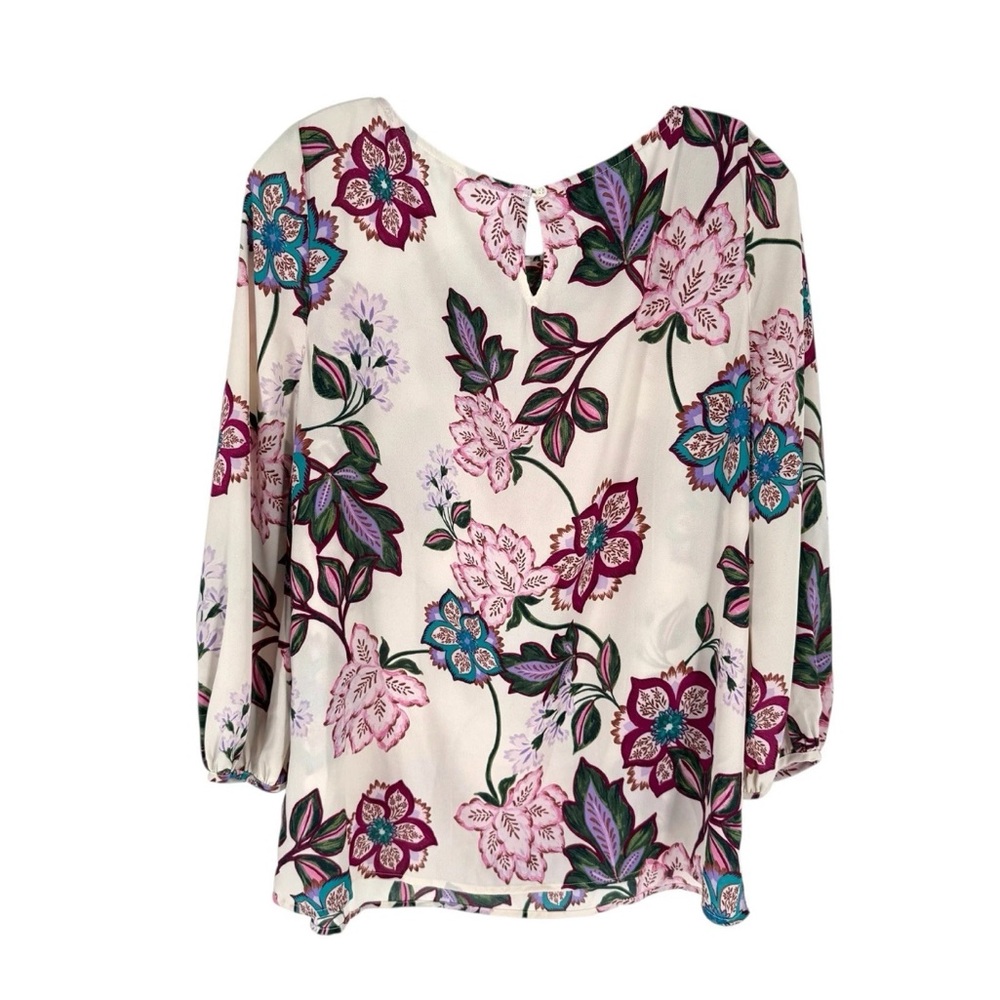 Talbots Blouse Womens Size Medium Ivory Bold Floral 3/4 Sleeve Flowy Crepe - Picture 5 of 9